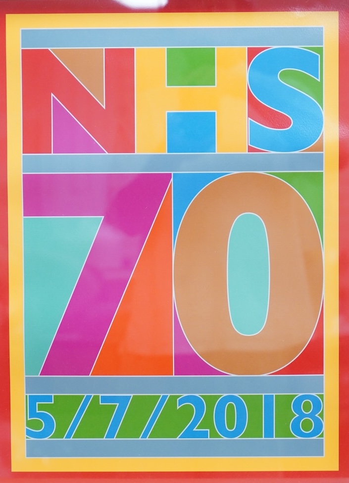 Peter Bake CBE RDI RA (b.1932), ‘NHS 70’, signed in pencil and limited edition 18/70, pop art screen print, 52 x 39cm